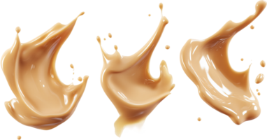 Three dynamic splashes of creamy liquid on a black backdrop, capturing a moment of fluid motion and textural richness. A visual delight. png