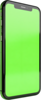 Sleek, modern mobile device mockup with a bright green screen displayed at an oblique angle. Perfect for app and UI design prototyping. png