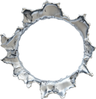 Irregular silver ring with uneven edges and a dark center, reminiscent of abstract metalwork or damaged reflective material. png
