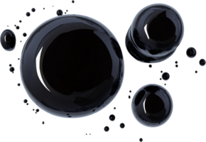 A collection of glossy, dark orbs float against a stark, black backdrop, varying in size and reflecting light in an interesting way. png