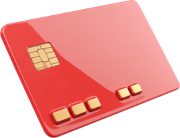 A shiny red card with a gold chip and buttons, isolated against a black background, perfect for finance or technology illustrations. png