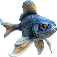 Artistic render of a blue fish with flowing fins, blending smooth textures and vibrant colors in a studio-lit digital art piece. png