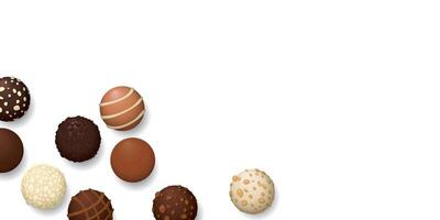 Various chocolate balls top view on white background graphic illustration have blank space. vector
