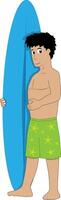 Pose of a surfer with his surfboard vector