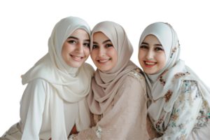 Three women wearing hijab pose for a photo png