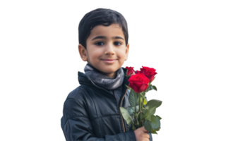 A young boy holding a red rose png
