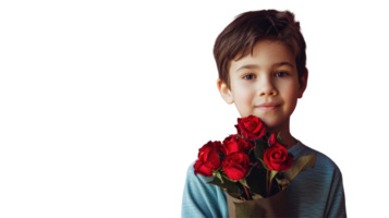 A boy holding a bouquet of roses png