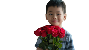 A boy holding a bunch of roses png