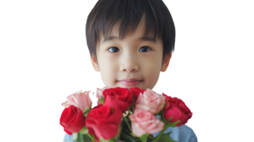 A boy holding a bunch of roses png