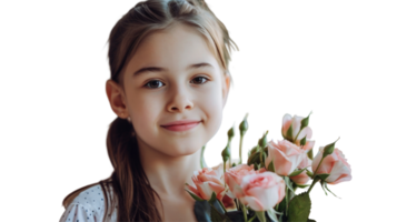 A girl holding a bouquet of pink roses png