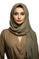 Beautiful young woman wearing hijab on black background png