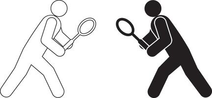 outline silhouette tennis player icon set vector