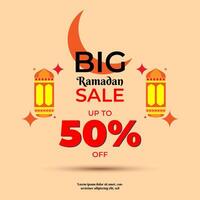 Ramadan sale banner template for promotion. flat design with lantern and crescent moon vector