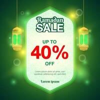 square Ramadan sale template. Ramadan sale banner for promotion with sparkling lights and lantern decorations vector