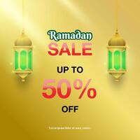 Ramadan sale banner template for promotion with beautiful lantern and decorations. vector
