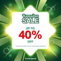 Ramadan sale banner template for promotion. sparkling lights with green background vector