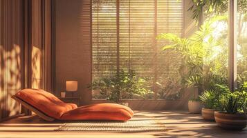 Immerse in serene vibes with this sunlit lounge space. The blend of warm tones and lush greenery photo