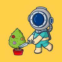 Diver carry out the activity of cutting plants using large garden scissors vector