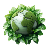 green globe surrounded by lush leaves, symbolizing environmental awareness and sustainability png