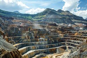 Deep within the mountains, layers of earth unfold in a dramatic terraced display photo