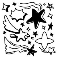 Set of hand drawn light, star and sparkle effect drawing illustrations vector