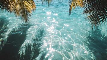 Turquoise waves shimmer under the gentle embrace of palm shadows, igniting dreams of paradise photo