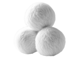 Soft white wool dryer balls stacked in triangular formation, ideal for laundry png