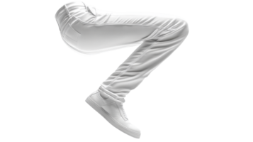 pair of white pants and shoes in dynamic pose, showcasing style and movement png