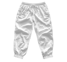 White athletic pants with elastic cuffs and drawstring waist png