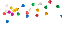 Colorful shells scattered on transparency background create vibrant and playful scene png