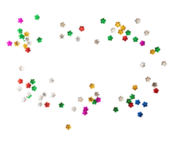 Colorful flower shaped sequins scattered on transparency background create vibrant and playful atmosphere png