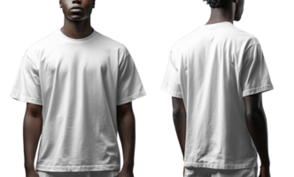 white t shirt displayed from front and back, showcasing its simple design and fit png