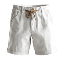 Light gray linen shorts with drawstring waist and pockets, perfect for summer wear png