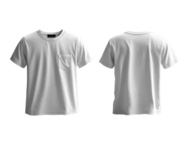 Plain White t shirt with pocket, front and back view, plain design, casual wear png