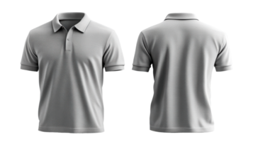 plain gray polo shirt displayed from front and back views, showcasing its simple design and fabric texture png