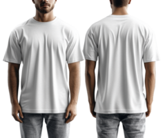 Set of plain white t shirt displayed from front and back, showcasing its simple design and fit png