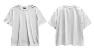 plain white t shirt displayed from front and back, showcasing its simple design and versatility. png