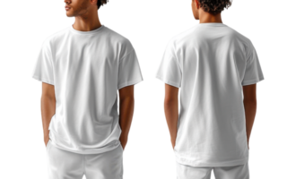 plain white t shirt displayed from front and back, showcasing casual style png
