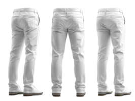 White slim fit pants displayed from multiple angles, showcasing style and design png