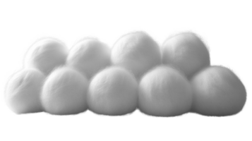 Fluffy white cotton balls arranged in cloud like formation, creating soft and whimsical appearance png