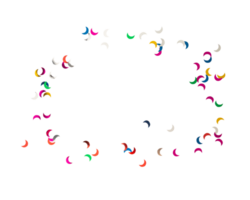 Colorful crescent shapes scattered in circular pattern, creating vibrant design png