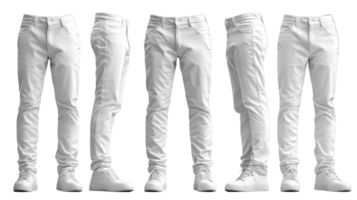 White pants displayed from multiple angles, showcasing modern design and fit png