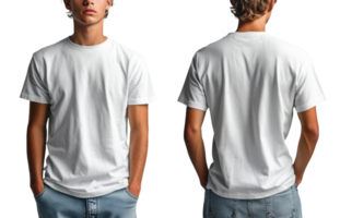 plain white t shirt displayed from front and back, showcasing its simple design png