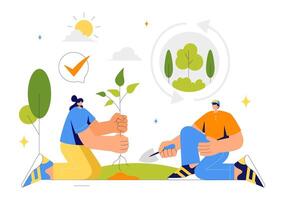 Green Earth Concept with Tree Planting and Watering for Environmental Protection vector
