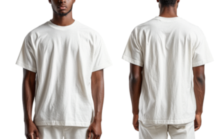 Collection of plain white t shirt displayed from front and back, showcasing its simple design and fit png