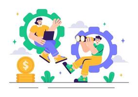 Career Development Illustration with an Ambitious Man Climbing Up vector
