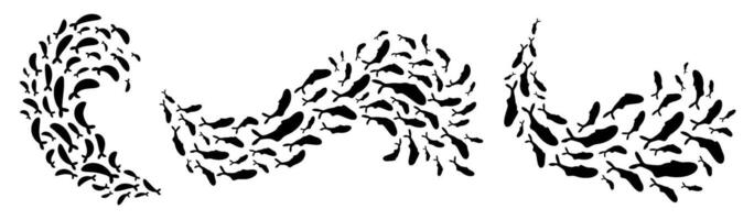 Diverse fish school formations create mesmerizing patterns in the water. These marine creature wave shapes, seen underwater, swirl elegantly. Ideal for border ornament graphic or logo design. vector