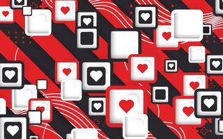Geometric background with love object and red line outline vector