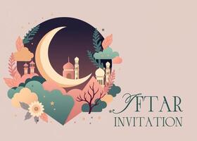 Pink Illustration Ifthar invitation Greeting Card template
