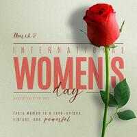 International Women's Day Celebration Greeting Quote with Red Rose for Linkedin Post template